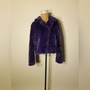 Apparis Tukio Purple Faux Fur Fuzzy Motorcycle Style Jacket Size Small Like New